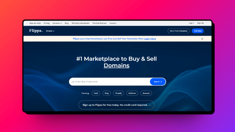 A landing page screenshot of Flippa, a micro saas for sale platform. 