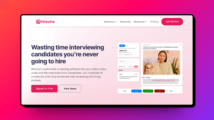 A screenshot of Hirevire landing page that is a micro saas startup.