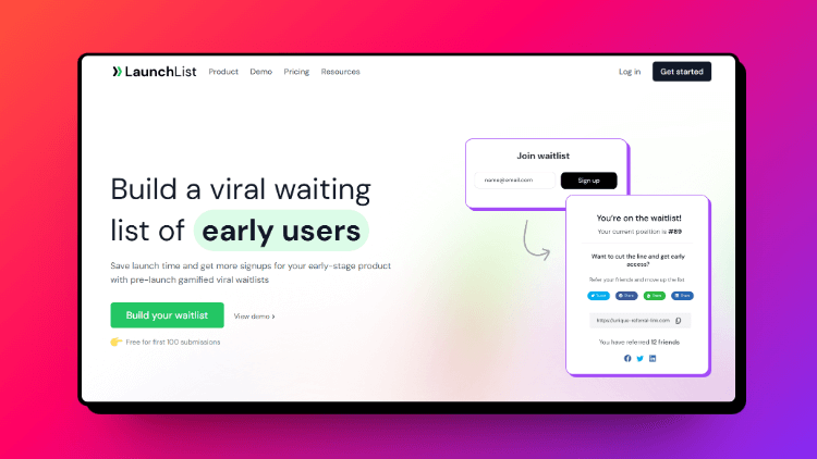 A screenshot of Launch List landing page that is a micro saas startup.