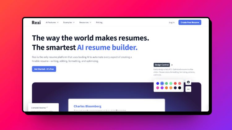 A screenshot of Rezi AI landing page that is a micro saas startup.