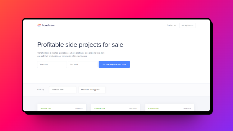 A landing page screenshot of Transferslot, a micro saas for sale platform. 